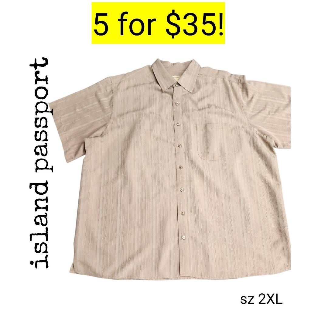 Neutral Tan Island Passport Short Sleeve Button Down Shirt Sale 5 For 35